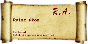 Raisz Ákos névjegykártya